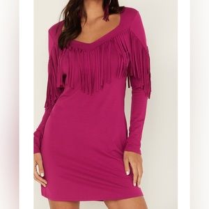 Long Sleeve fringe knit dress NWT